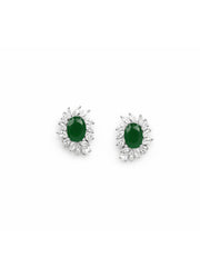 925 Sterling Silver Emerald Green Floral Stud Earrings