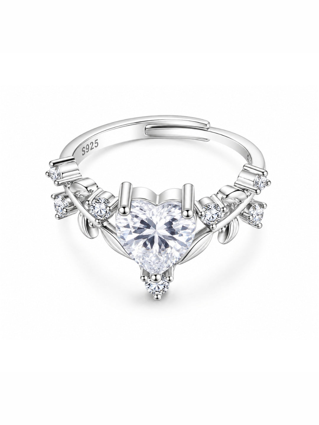 AXORA LIFE 925 Sterling Silver Adjustable Pear CZ Floral Leaf Ring