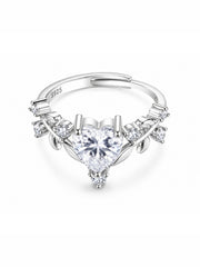 AXORA LIFE 925 Sterling Silver Adjustable Pear CZ Floral Leaf Ring