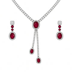 925 Sterling Silver Ruby Red Necklace Set