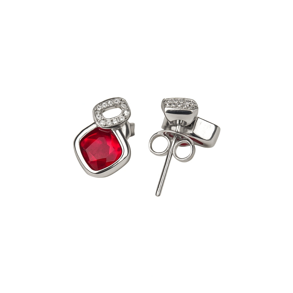 Silver Pink Emerald Glow Stud Earrings