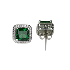 Silver Green Emerald Sparkle Stud Earrings