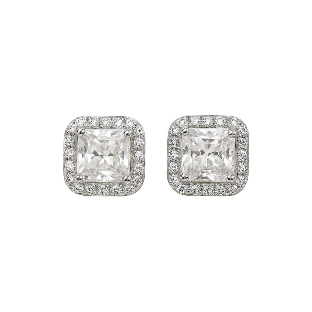 Silver Emerald Sparkle Stud Earrings