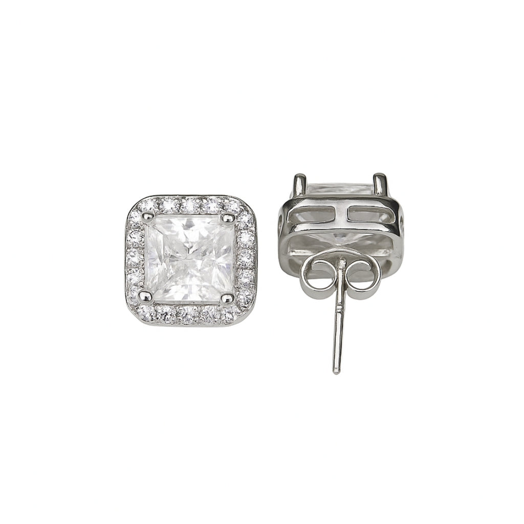 Silver Emerald Sparkle Stud Earrings