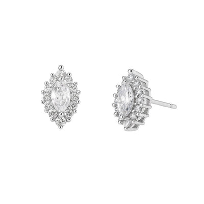925 Sterling Silver like Marquise Halo CZ Stud Earrings