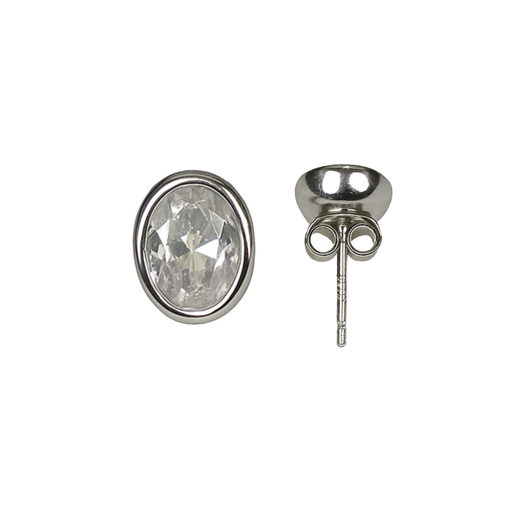 Classic Oval Crystal Silver Stud Earrings