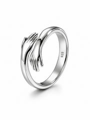 AXORA LIFE 925 Sterling Silver Hug Ring Adjustable Open Band Ring
