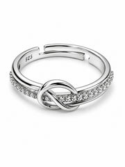 AXORA LIFE 925 Sterling Silver Adjustable Knot Ring with CZ Stones
