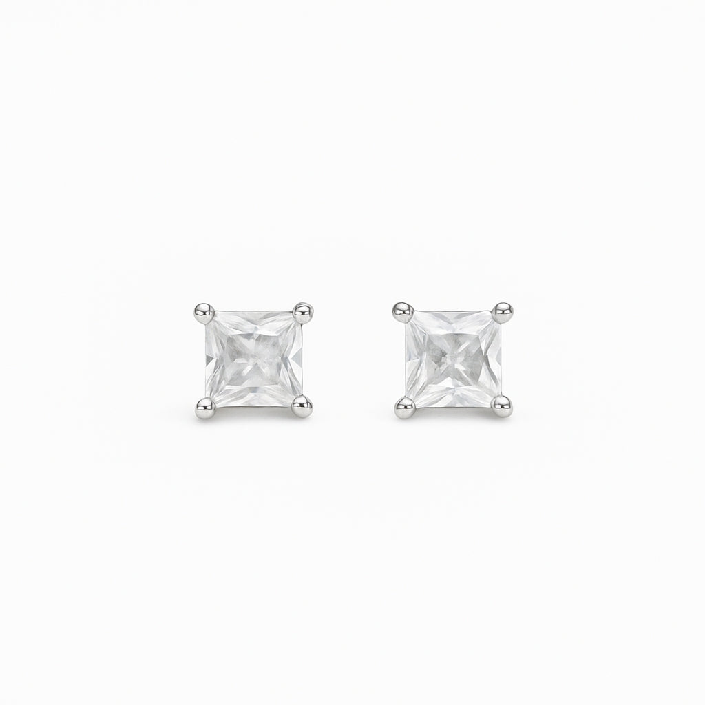925 Silver Princess-Cut Solitaire Stud Earrings Small