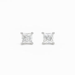 925 Silver Princess-Cut Solitaire Stud Earrings Small