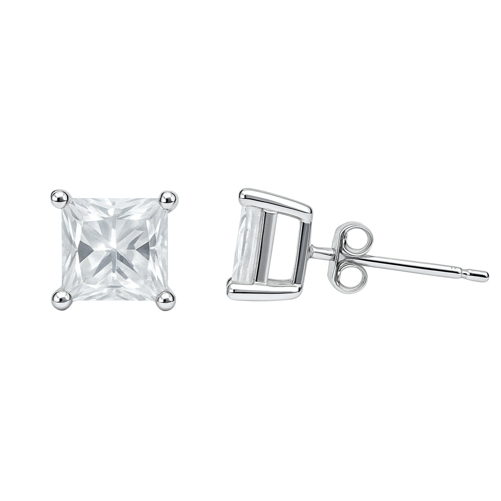 925 Silver Princess-Cut Solitaire Stud Earrings Small