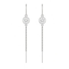 Elegant Silver Threader Earrings with Crystal Stud & Dual Chain Drop