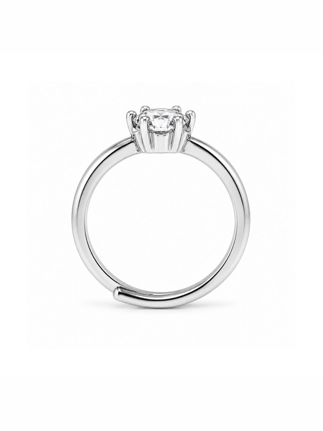 925 Sterling Silver Adjustable Round Solitaire CZ Ring with Pave Band