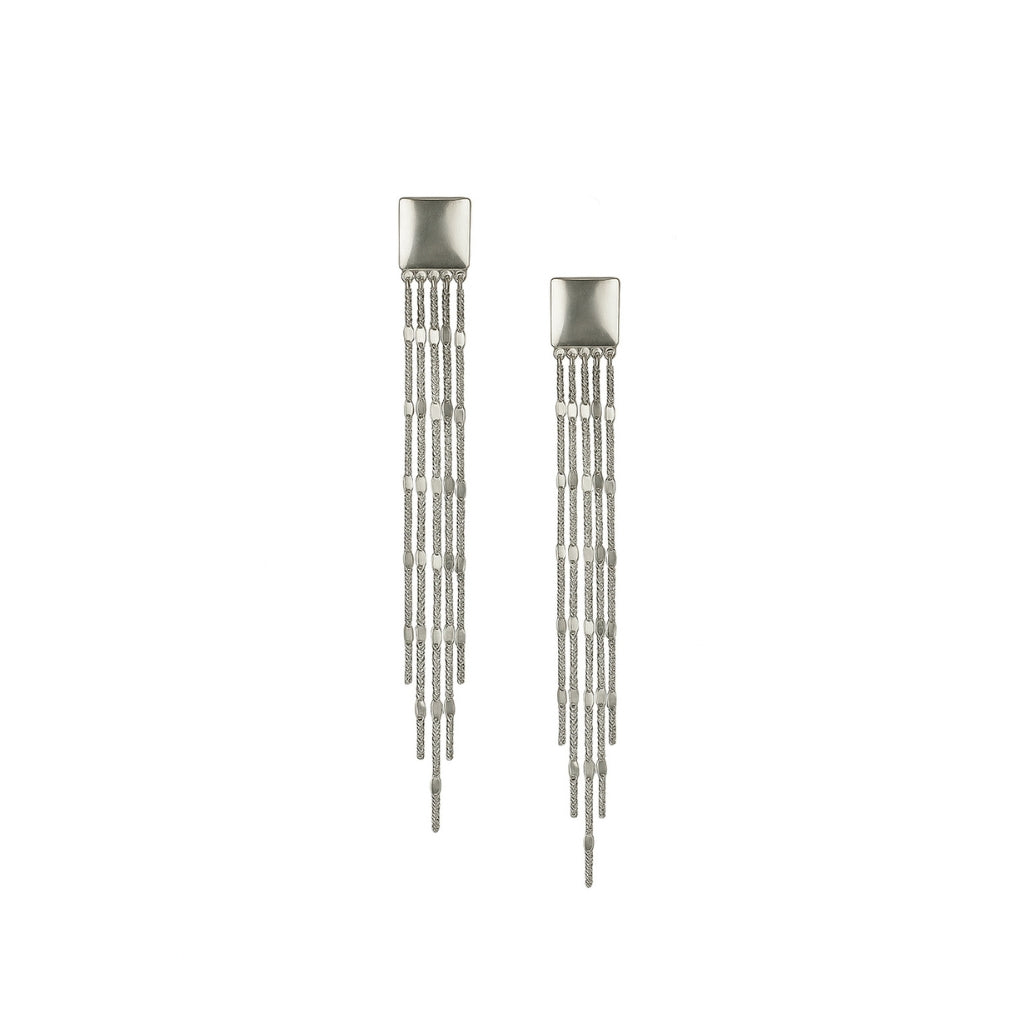 Elegant Silver Multi-Strand Tassel Drop Earrings