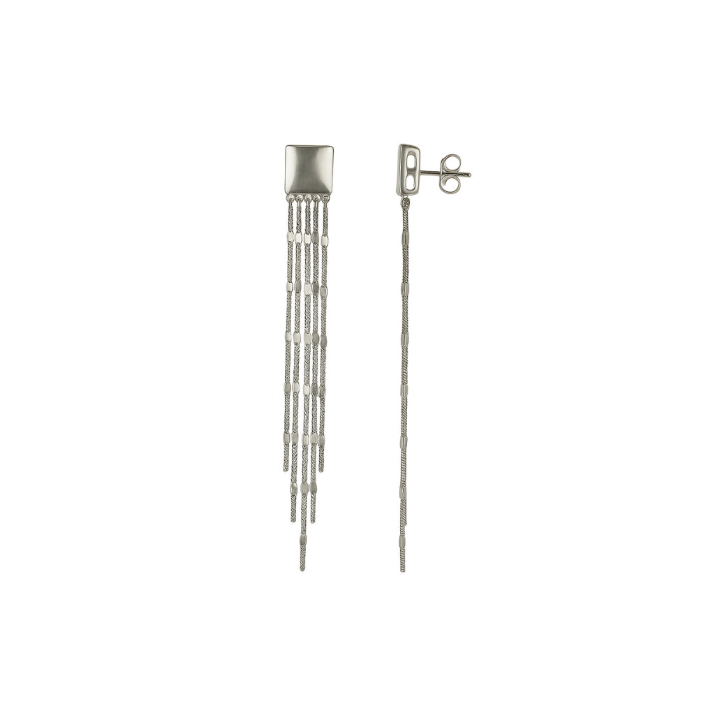 Elegant Silver Multi-Strand Tassel Drop Earrings