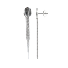 Modern Textured Oval Silver Earrings with Multi-Chain Fringe