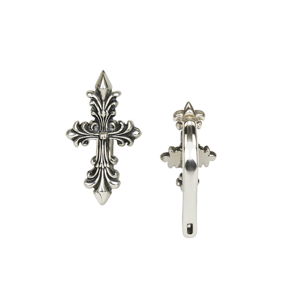 Vintage Cross Design Silver Hoop Earrings