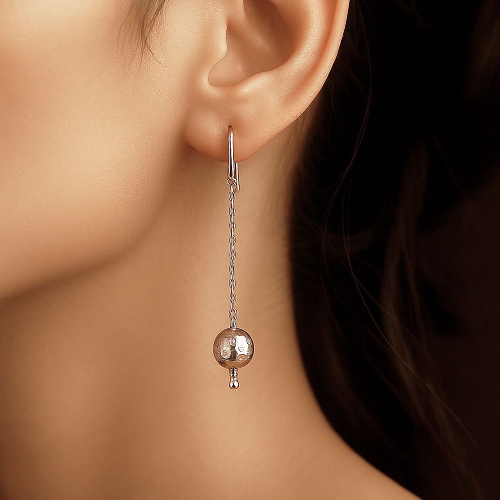 Silver Italian Drop Ball Dangle Earrings