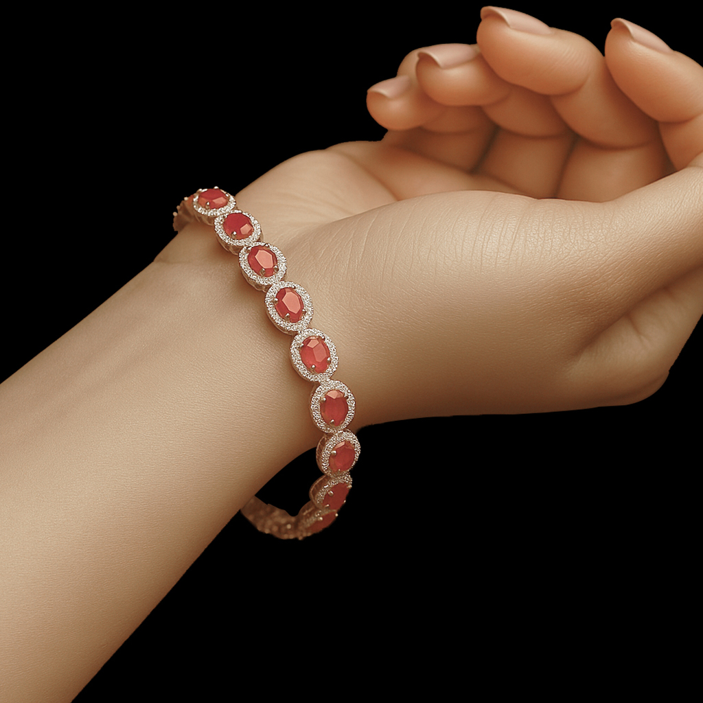 Pink Sterling Silver Bracelet with Sapphire Gemstone
