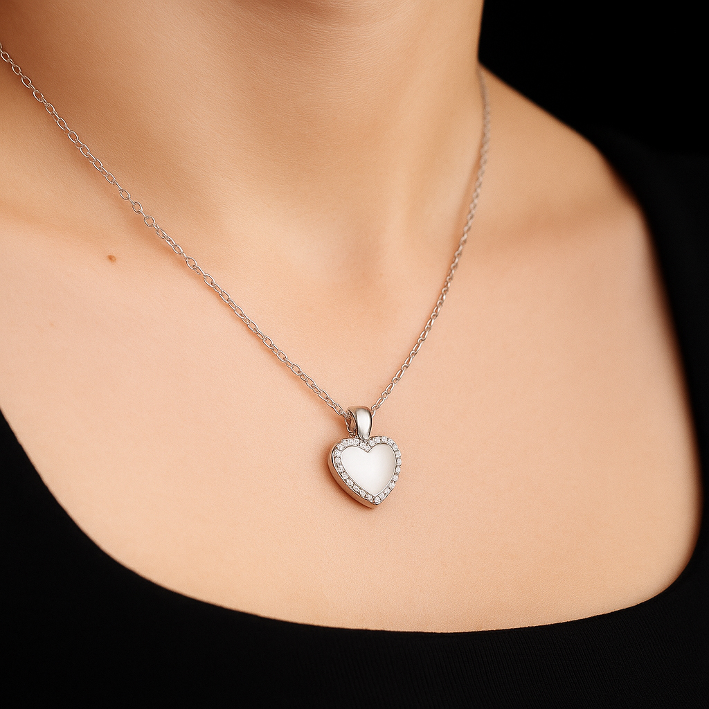 Elegant Sterling Silver Shiny Heart Pendant